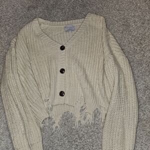 Hayden Cream Fringe Button-Up Cardigan